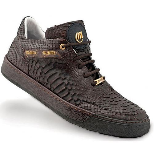 Mauri "Thai" Dark Brown 8516 Genuine Python / Pebble Grain Calfskin Leather Sneakers With Gold Details