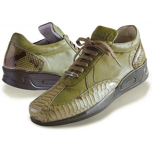 Mauri "Terrarium" M788 Olive / Malabo Green Genuine Calfskin / Genuine Python Sneakers With Air Bubble Sole