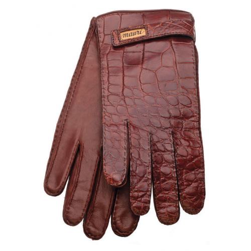 Mauri Hand-Painted Gold Genuine Alligator / Calfskin Gloves With Strap