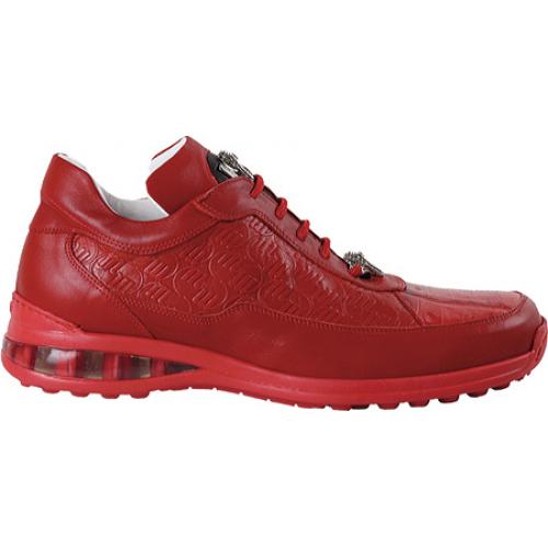 Mauri "King" 8900/2 Red Genuine Embossed Calfskin / Crocodile Sneakers With Silver Alligator Head And Air Bubble Sole