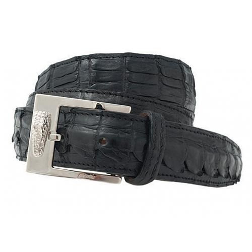 Mauri "100/35" Black Genuine Hornback Crocodile Raised Tail Belt