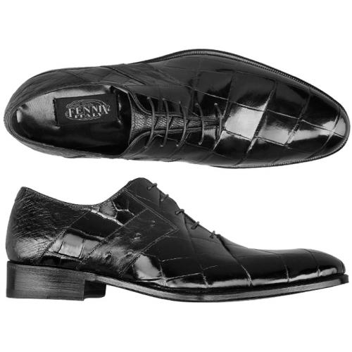 Fennix Italy Black Genuine Alligator / Ostrich Shoes 3432