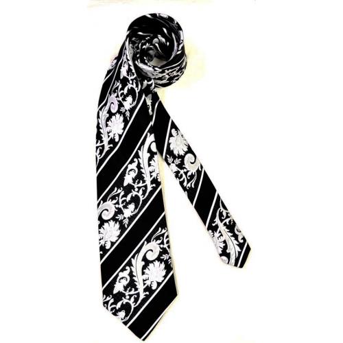 Steven Land Collection SL165 Black / White Paisley Design 100% Woven Silk Necktie / Hanky Set