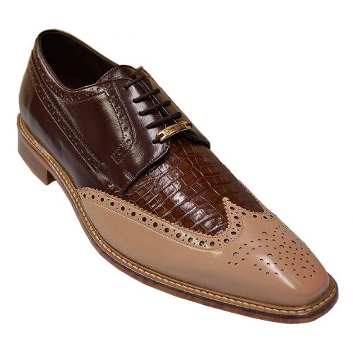 Belvedere "Ciro" Taupe / Tabac / Dark Brown Genuine Crocodile / Leather Wingtip Shoes 1616