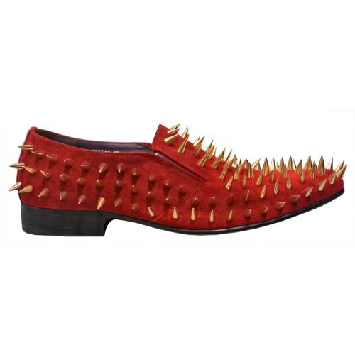 Encore By Fiesso Red Genuine Suede Leather with Gold Metal Spikes Shoes FI6747