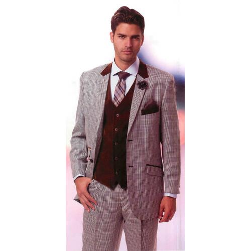 E. J. Samuel Black/ Brown / Plaid Suit M2645