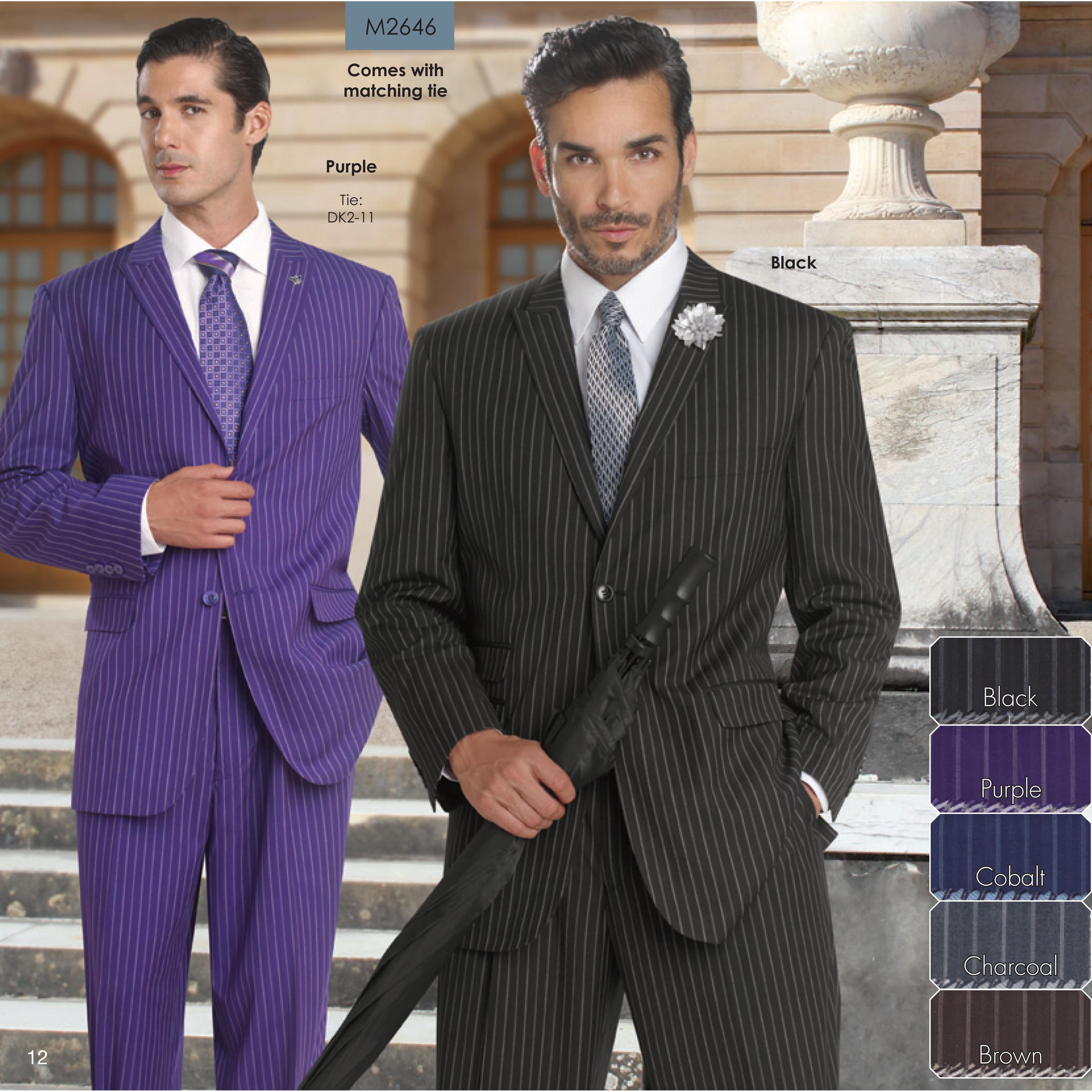 E. J. Samuel Purple / White Pinstripes Suit Comes With Matching Tie ...