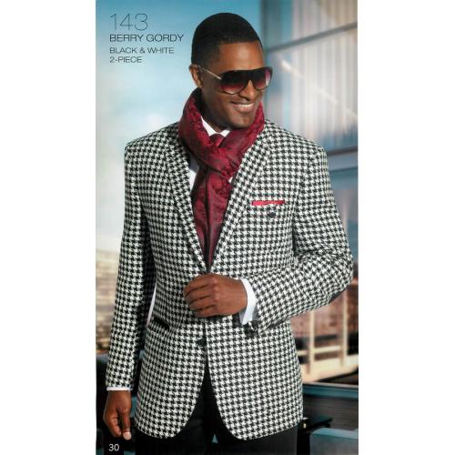 Tayion Collection "BerryGordy" Black White Wool Suit 143