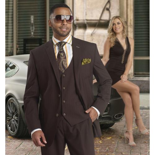 Tayion Collection Brown Shadow Strips "Southeastern" Wool Suit 015