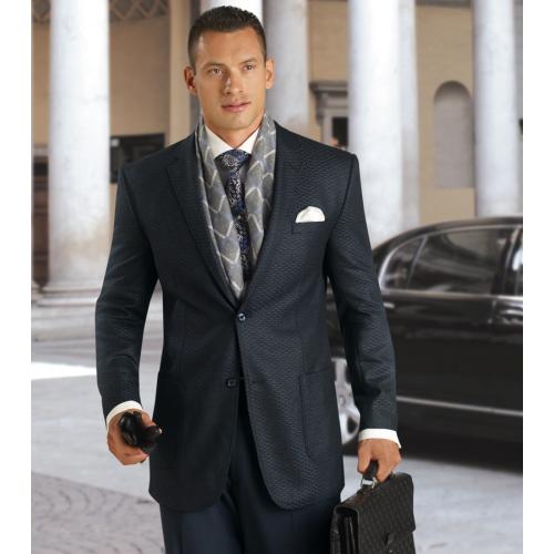 Tayion Collection "Osborn" Navy Fancy Woven 2 Piece Wool Suit 011