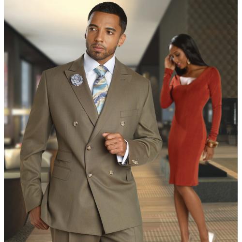 Tayion Collection "Mumford" Olive Plaid Design 2 Piece Wool Suit 017