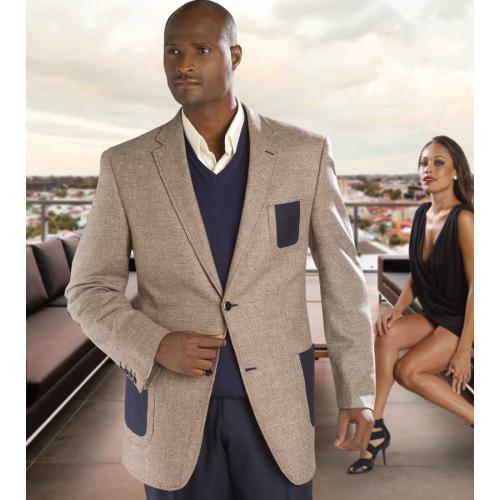 Tayion Collection "Belleville" Charcoal / Navy Ensemble Patch Pockets 2 Piece Wool Suit 021