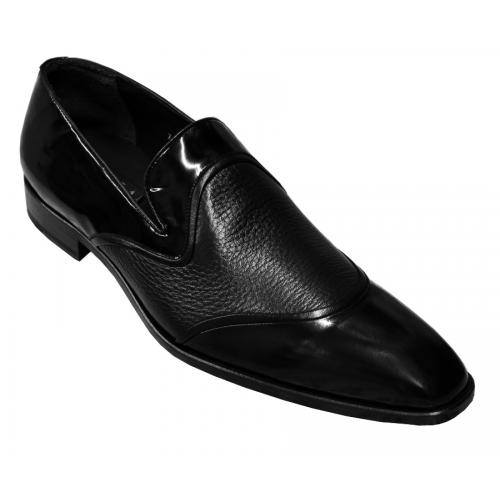 Mezlan "Fortuny" Black Genuine Deerskin / Calfskin Italian Shoes 15761