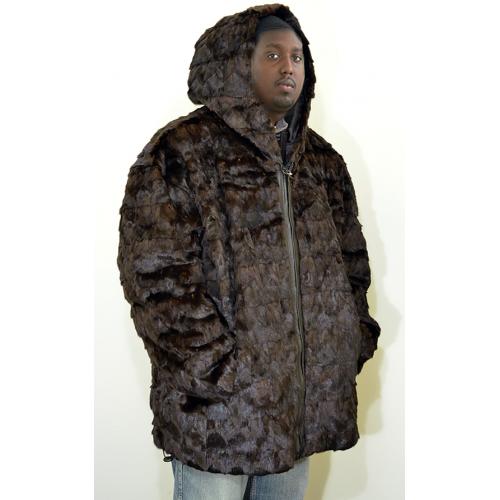 Hind Brown Genuine Mink Fur Jacket With Hood # 2611