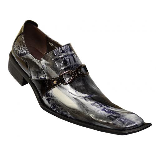 Zota Grey / Black / Purple Genuine Leather Loafer Shoes Diagonal Toe With Silver Bracelet G838-108