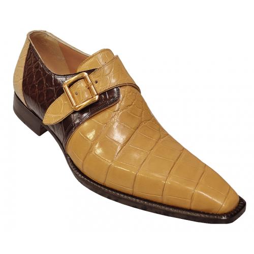 Mauri 53154 Bone / Sport Rust Genuine All-Over Alligator Loafer Shoes With Monk Straps.