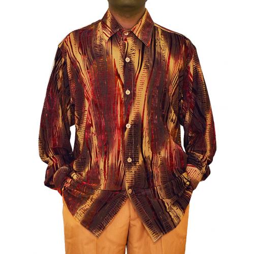 Pronti Camel / Red / Brown Paisley Design Long Sleeve Microfiber Casual Shirt S6089S