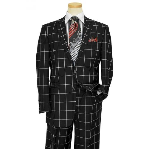 Steven Land Black / White Windowpane Design Super 150's Wool Suit SL1041