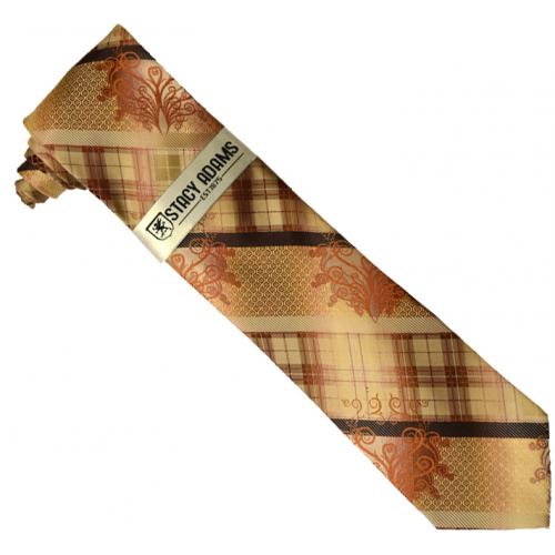 Stacy Adams Collection SA127 Taupe / Beige Diagonal Artistic Design 100% Woven Silk Necktie / Hanky Set