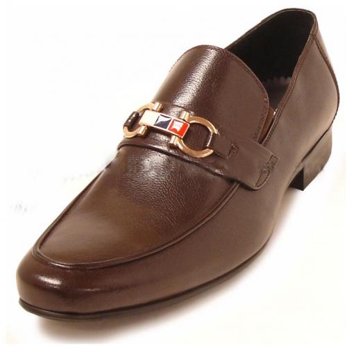 Encore By Fiesso Coffee Genuine Leather Loafer Shoes With Buckle FI3186