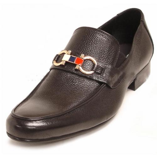 Encore By Fiesso Black Genuine Leather Loafer Shoes With Buckle FI3186