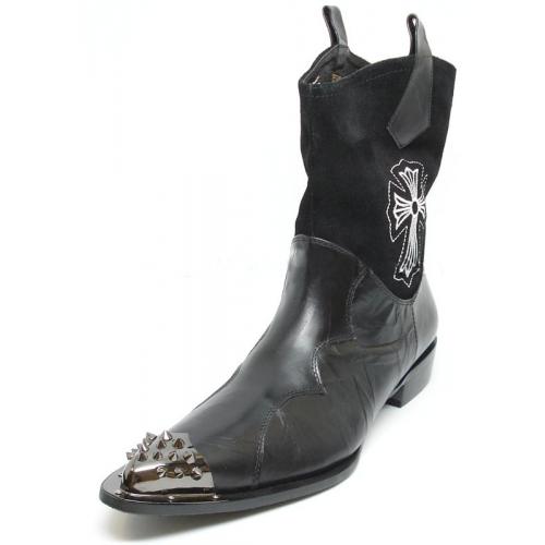 Encore By Fiesso Black Fashion Leather Boots With Metal Tip FI6836