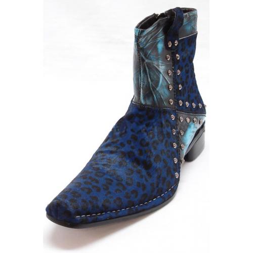 Encore By Fiesso Blue Fashion Pony Hair Genuine Leather Boots With Zipper On The Side FI6746