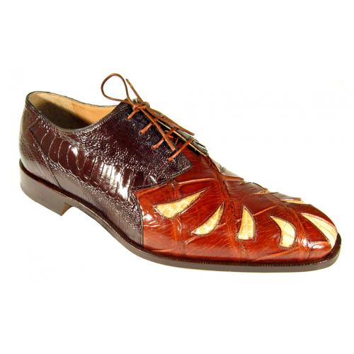 Mauri 4691 Dark Brown / Cognac / Cream Genuine Alligator / Ostrich Leg Oxford Shoes