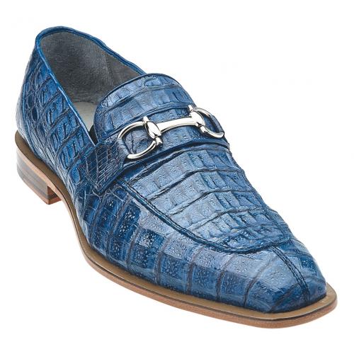 Belvedere "Mercuri" Blue Jean All-Over Genuine Crocodile Loafer Shoes With Bracelet 1483