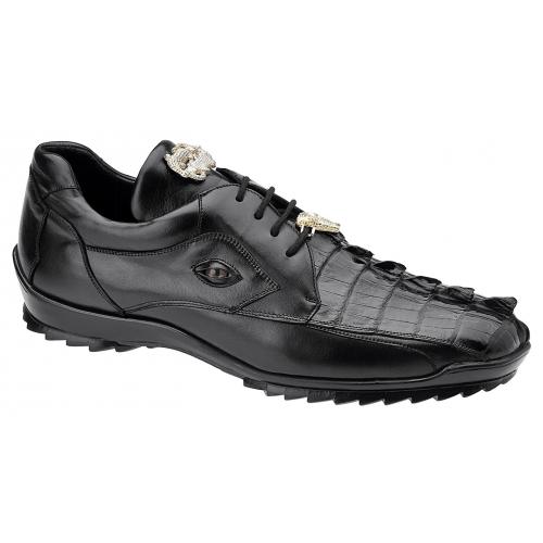Belvedere "Vasco" Black Genuine Hornback Crocodile / Soft Calf Casual Sneakers with Eyes 336122.