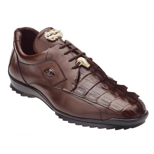 Belvedere "Vasco" Brown Genuine Hornback Crocodile / Soft Calf Casual Sneakers with Eyes 336122.