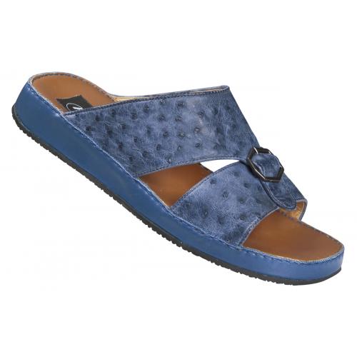 Mauri  "1768/1" Dark New Blue Genuine Ostrich Matt Platform Sandals
