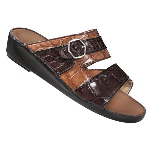 Mauri  "1694/2" Dark Brown / Cognac Genuine Alligator Hand Painted Platform Sandals