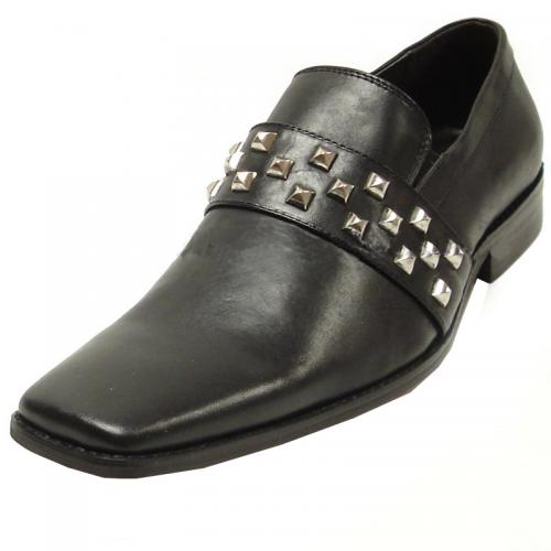 Fiesso Black Genuine Leather Loafer Shoes With Metal Studs FI6563