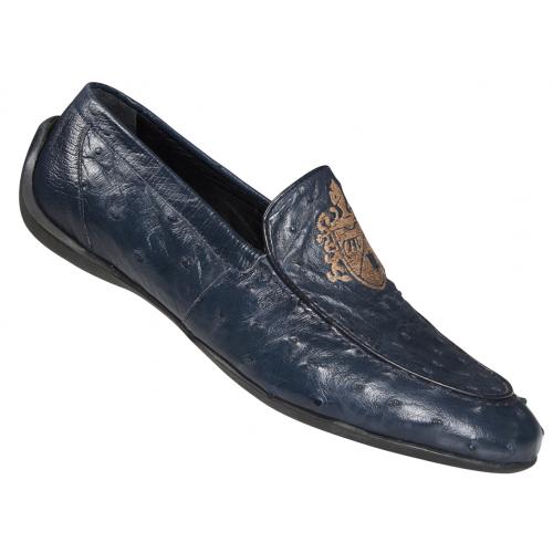 Mauri  "9257" Wonder Blue Genuine All Over Ostrich Dress Casual Shoes