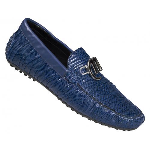 Mauri  "3165/1" Electric Blue Genuine Karung Plisse / Nappa Design Dress Casual Shoes