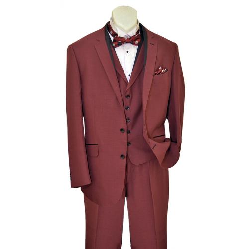 Statement Confidence Burgundy with Black Trim Super 150's Wool Vested Classic Fit Suit with Matching Tie SB-2