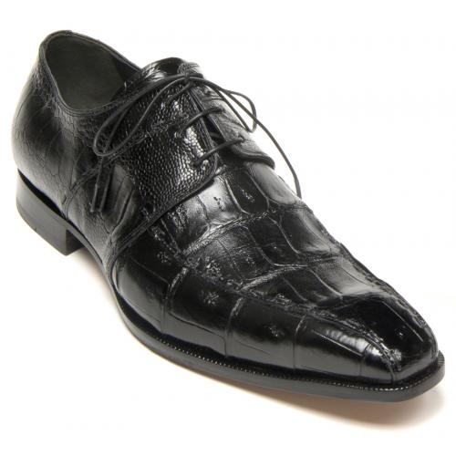 Mauri "Portico" 4680 Black Genuine Baby Crocodile / Ostrich Leg Dress Shoes