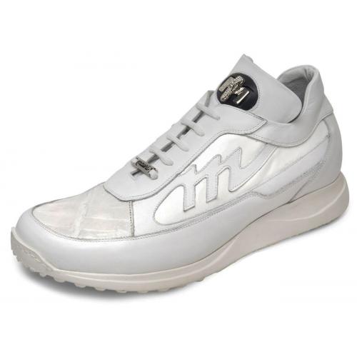 Mauri "Eclisse" 8555 White Genuine Patent Leather / Crocodile / Nappa Calf Casual Sneakers With Silver Alligator Head