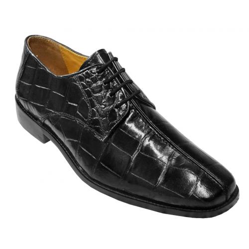 Liberty Black Genuine Leather - Alligator Print Shoes L-764