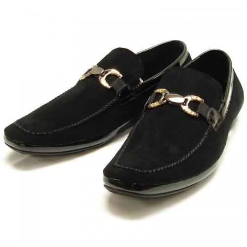 Encore By Fiesso Black Suede Loafer Shoes With Bracelet FI3002
