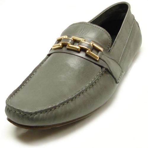 Encore By Fiesso Grey Leather Loafer Shoes With Bracelet FI3090