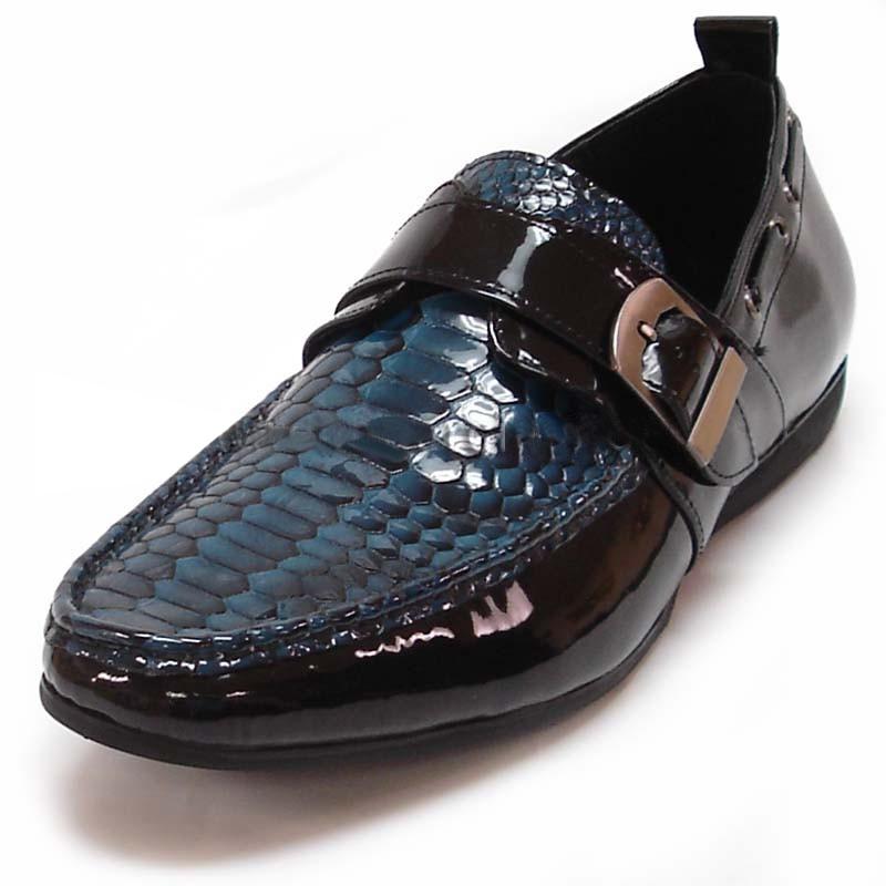 Encore By Fiesso Black / Blue Snake Print Loafer Shoes With Buckle ...