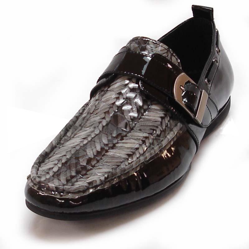 Encore By Fiesso Black / Grey Snake Print Loafer Shoes With Buckle ...
