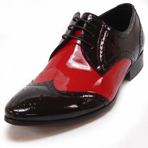 Encore By Fiesso Black / Red Wingtip Patent Leather Shoes FI3120
