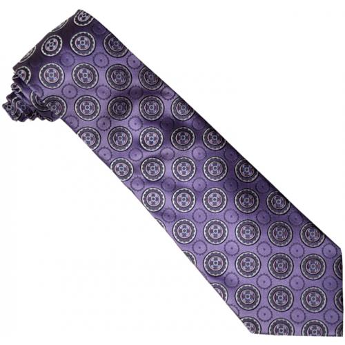 Zanetti Collection Z001 Lavender Artistic Circular Design 100% Woven Silk Necktie/Hanky Set
