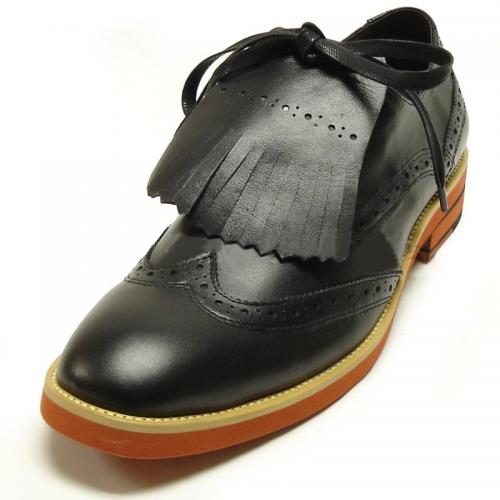 Encore By Fiesso Black Wingtip Leather Loafer Shoes FI6684