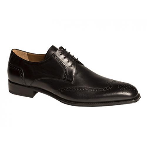 Mezlan "Bosch" 5871 Black Genuine Burnished Calf Perforated WingTip Oxford Shoes