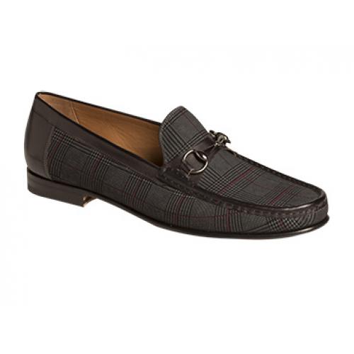 Mezlan "Salinas" 7053 Grey / Black Genuine Plaid Suede and Burnished Calfskin Horsebit Loafer Shoes