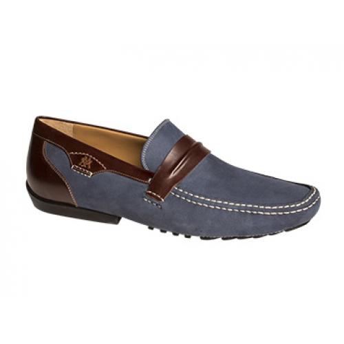 Mezlan "Servet" 7060 Blue / Brown Genuine Nubuck With Calfskin Loafer Shoes